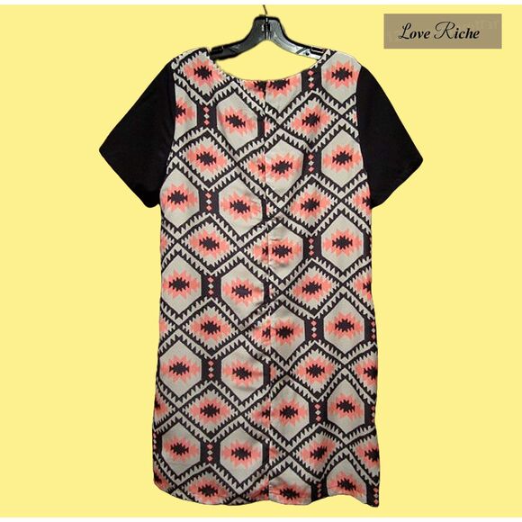 LOVE RICHE NEW Bohemian Geometric Aztec Tribal Print Shift Dress M - Picture 8 of 11